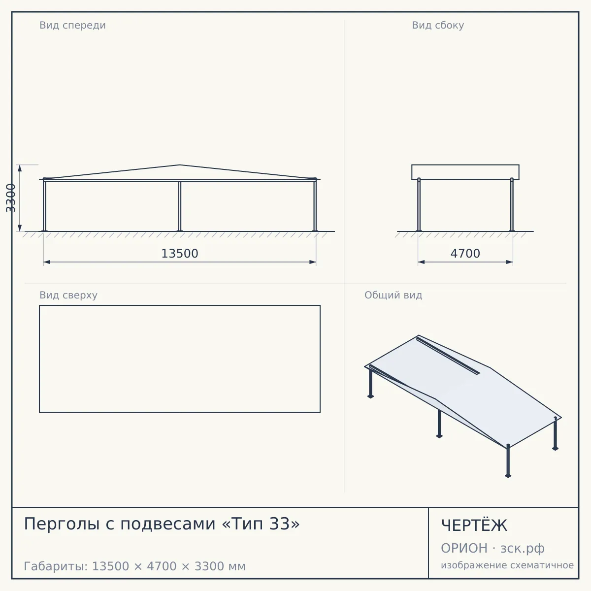 Перголы с подвесами «Тип 33» — чертёж